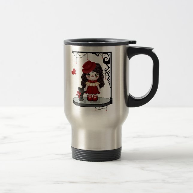 Rote gotische Liebe-Puppen-Pixel-Kunst Reisebecher (Rechts)