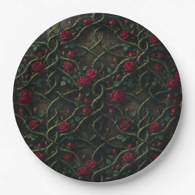 Rote gotische Rose Pappteller (Vorderseite)