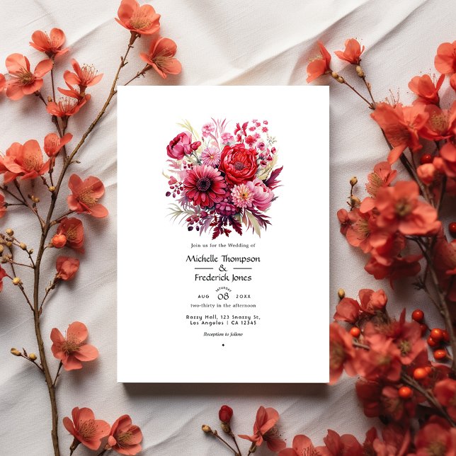 Rote Gradient Floral Hochzeit im Herbst Einladung (Von Creator hochgeladen)