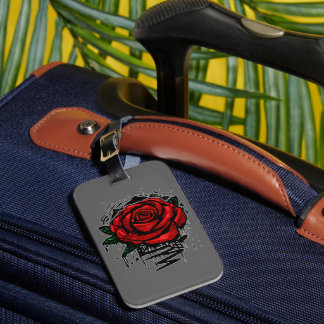Rote Graffiti-Rose Holzkohlegrau Grunge-Kunst Gepäckanhänger