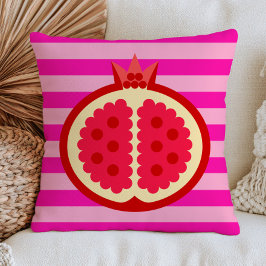Rote Granatapfel auf Fuchsienrosa-Streifen Frucht Kissen