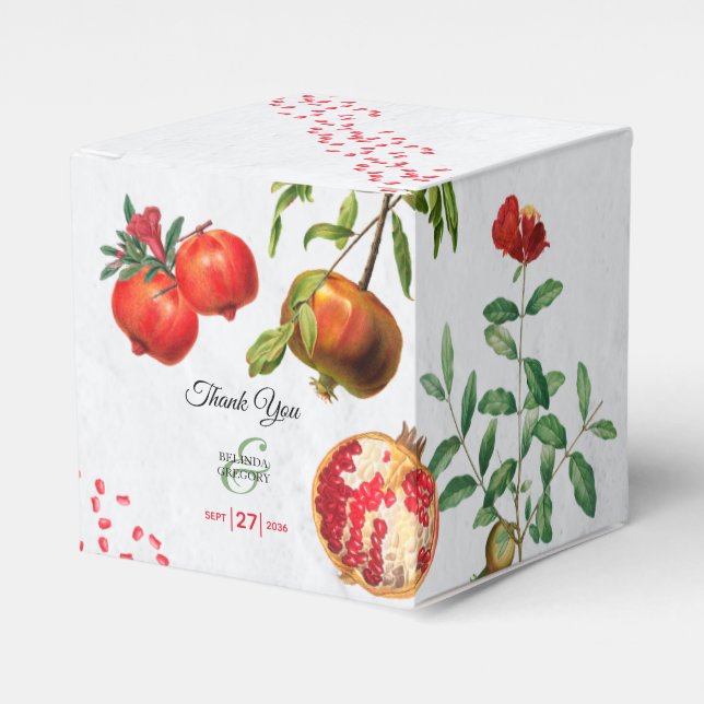 Rote Granatapfel Botanische Mittelmeer-Hochzeit Geschenkschachtel (Vorderseite)