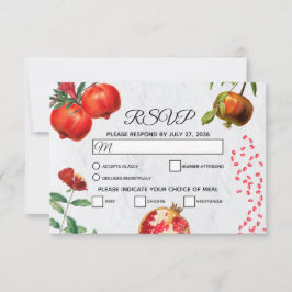 Rote Granatapfel Botanische Mittelmeer-Hochzeit RSVP Karte