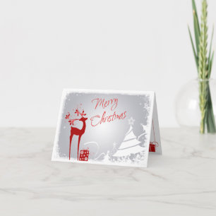 Rote, graue, fröhliche Weihnachtsbaumen und Hirsch Feiertagskarte