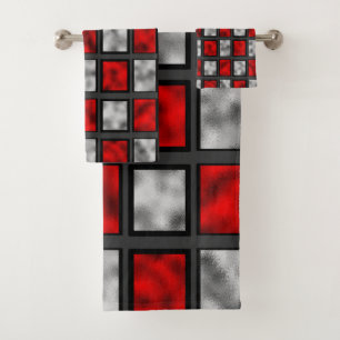 Rote graue Glasfliesen Badhandtuch Set