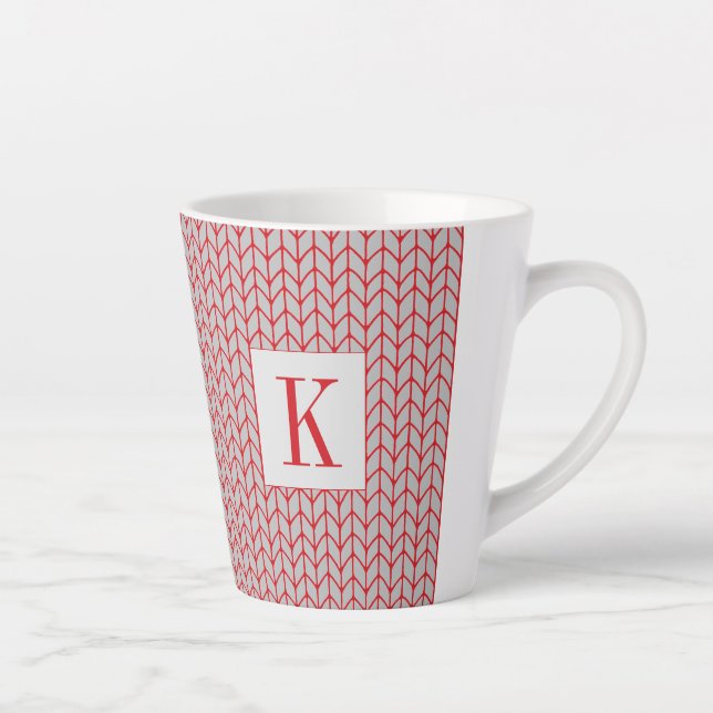 ROTE GRAUE STRICKLATTE-TASSE + Initiale Milchtasse (Rechts)