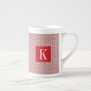ROTE GRAUE STRICKWARE Bone China Tasse + Anfangsbu