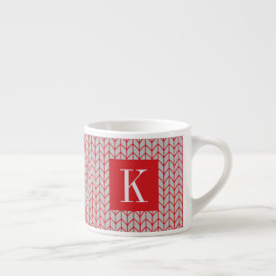 ROTE GRAUE STRICKWARE Espresso-Tasse + Initial II Espressotasse