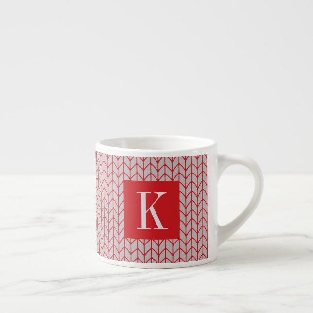 ROTE GRAUE STRICKWARE Espresso-Tasse + Initial II Espressotasse (Rechts)