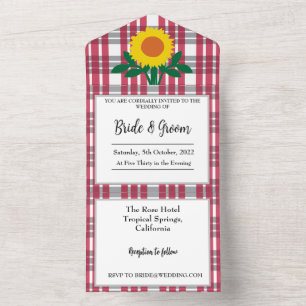 Rote Graue Weiße Tartan-Hochzeit All In One Einladung