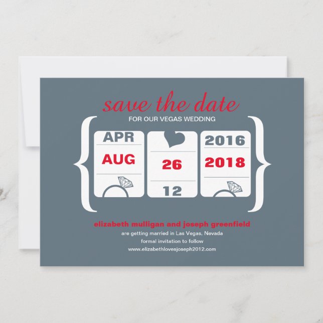 Rote Gray-Spielautomaten-Einladung zum Speichern d Save The Date (Vorderseite)