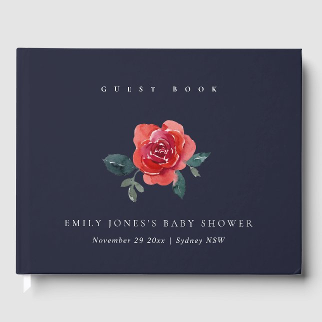 ROTE GREEN-ROSE-FLORALBABYDUSCHE GÄSTEBUCH (Vorderseite)