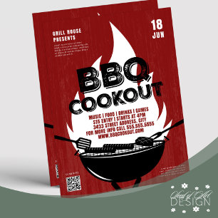 Rote GRILLEN Cookout Feuer Flammenkochen Grillvera Flyer