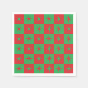 Rote grün karierte Retro-Weihnachts-Starbursts Serviette