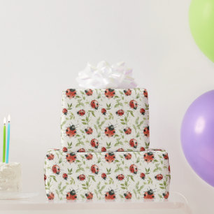 Rote Grüne Blätter Marienkäfer Geburtstag Geschenkpapier