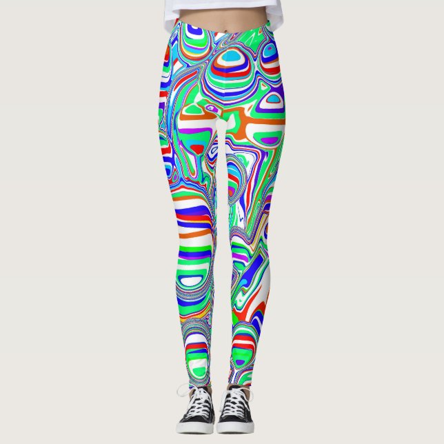 Rote, grüne, blaue, weiße Abstrakte Blasen Leggings (Vorderseite)