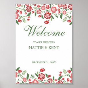 Rote Grüne Blüte Elegante Hochzeit im Herbst Begrü Poster