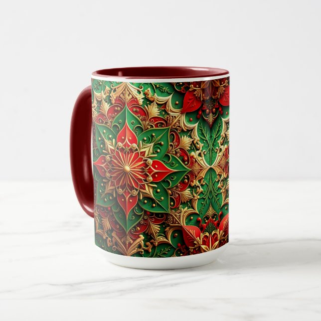Rote Grüne Dekorative Feiertags-Tasse Tasse (Vorderseite Links)