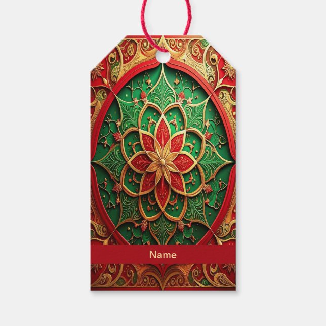 Rote Grüne Dekorative Weihnachtsgeschenk-Etikette Geschenkanhänger (Vorderseite)