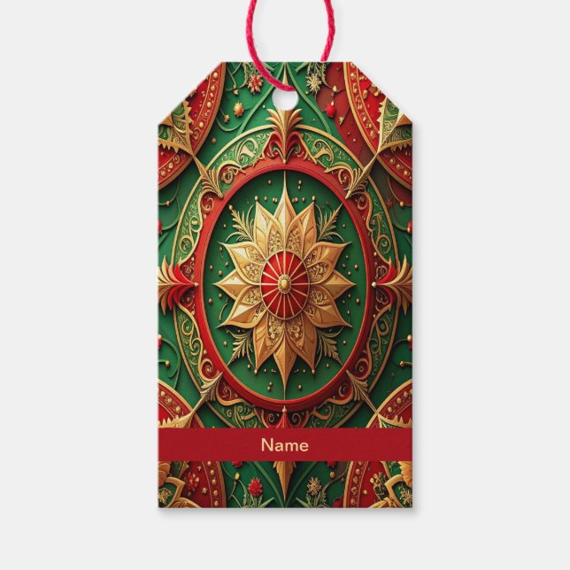 Rote Grüne Dekorative Weihnachtsgeschenk-Etikette Geschenkanhänger (Vorderseite)