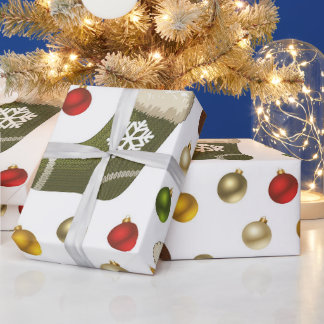 ROTE GRÜNE GOLDE CHRISTMAS KUGELN UND STRÜMPFE GESCHENKPAPIER