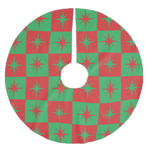 Rote grüne karierte Retro-Christmas Sternenexplosi Polyester Weihnachtsbaumdecke