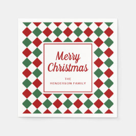 Rote grüne Karos frohe Weihnachten Serviette