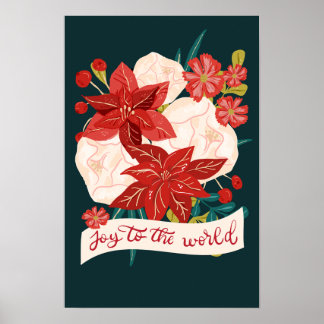 Rote Grüne Klassische Weihnachtsflor Poinsettie Poster