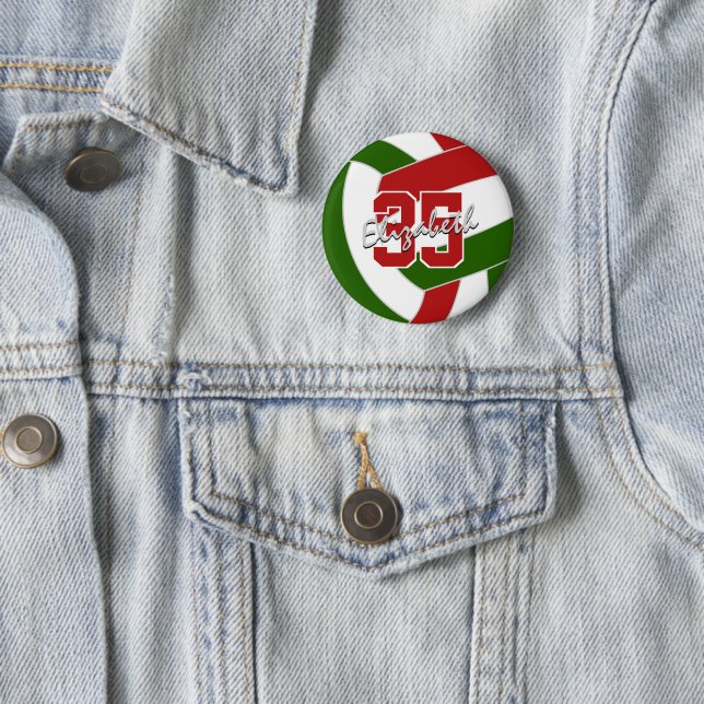 Rote grüne Mannschaft Farben Volleyball Saison Mem Button (Beispiel)