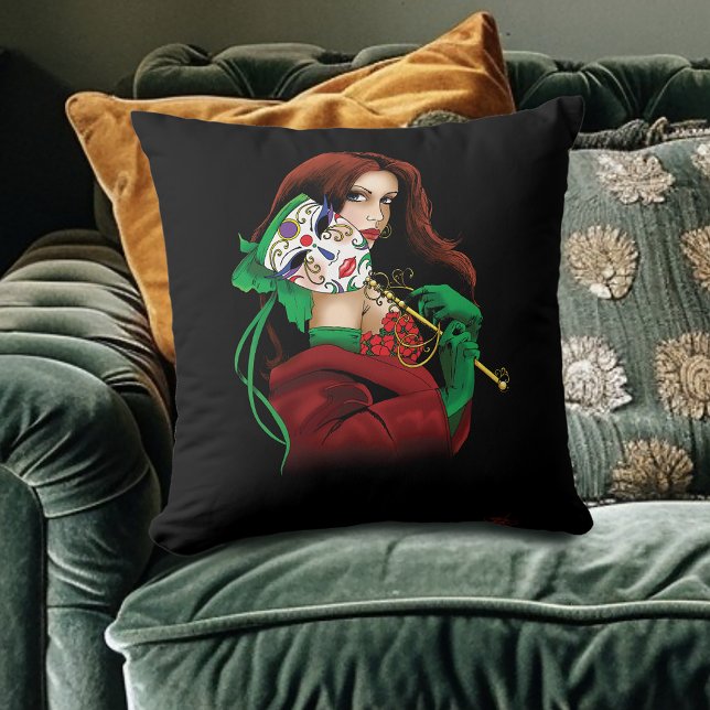 Rote grüne Masquerade Venezianisch Kissen (Von Creator hochgeladen)