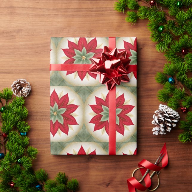 Rote Grüne Poinsettia Geschenkpapier (Feiertagsgeschenk)
