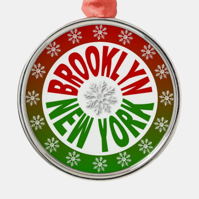 Rote grüne Verzierung Brooklyns New York Ornament Aus Metall (Vorne)