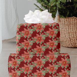 Rote Grüne Weihnachtsblume Botanisch Floral Geschenkpapier