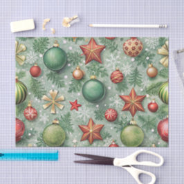 ROTE & GRÜNE WEIHNACHTSKUGELN STERNE SCHNEEFLOCKEN SEIDENPAPIER