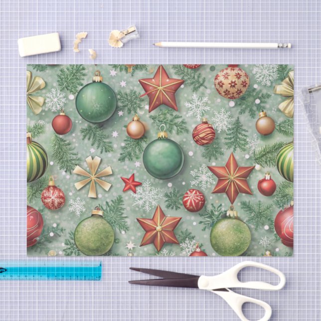 ROTE & GRÜNE WEIHNACHTSKUGELN STERNE SCHNEEFLOCKEN SEIDENPAPIER (Handwerk)