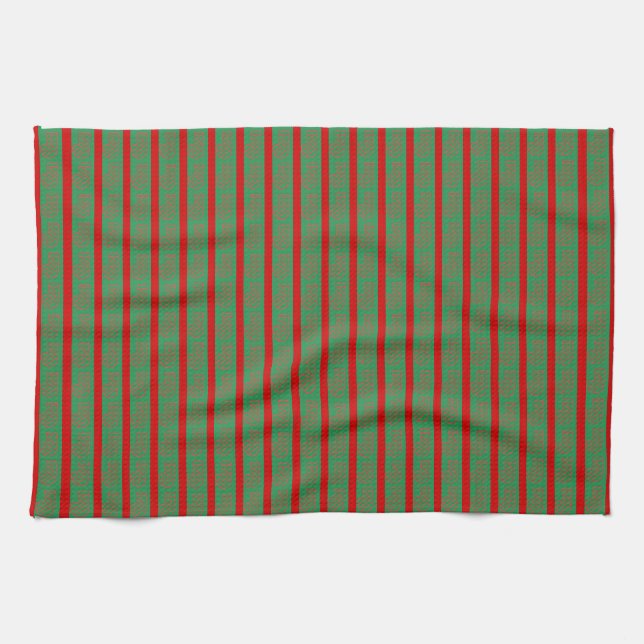 Rote Grüne Weihnachtsstrumpf auf Grün Rot Geschirrtuch (Horizontal)