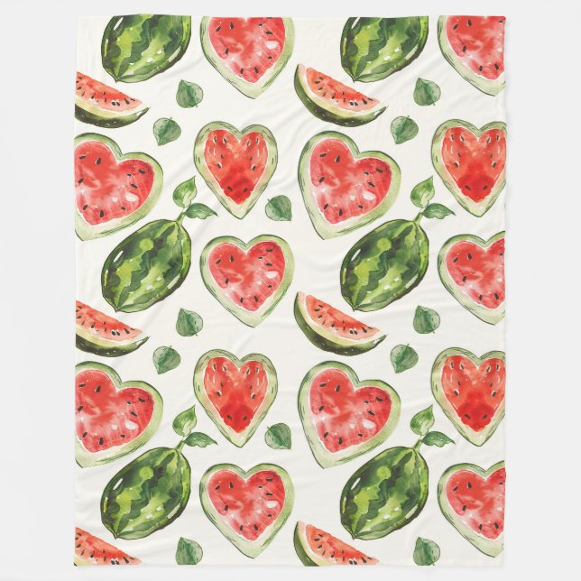 Rote Grüne Weiße Wassermelonen Herzen Fleecedecke (Vorderseite)