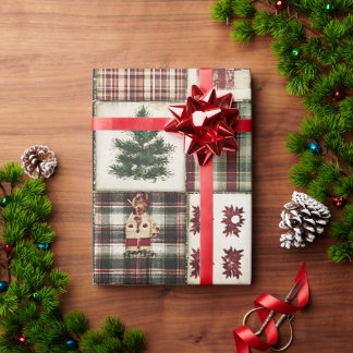 ROTE GRÜNE WEISSE WEIHNACHTS-PATCHWORK-QUADRATE GESCHENKPAPIER