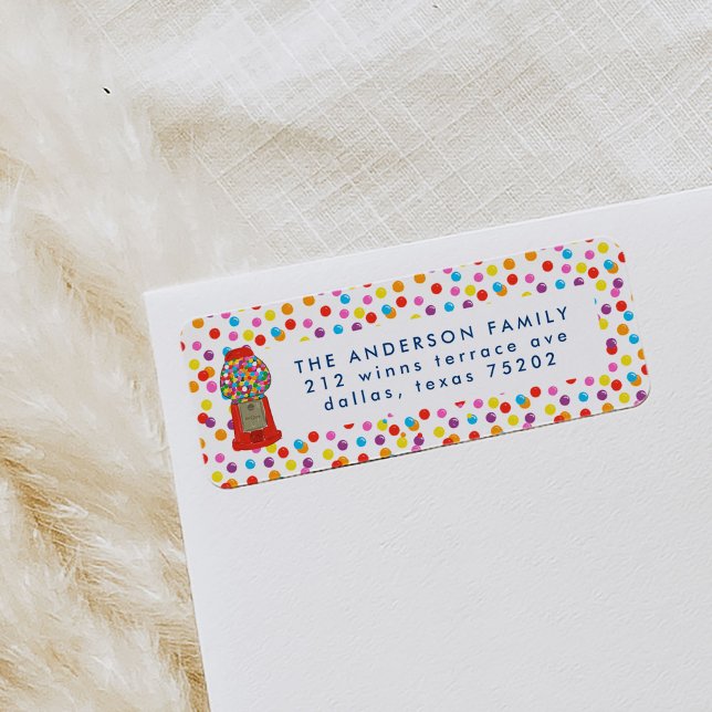 Rote Gumball-Rücksendeadresse (Red vintage gumball candy spotted return address labels.)
