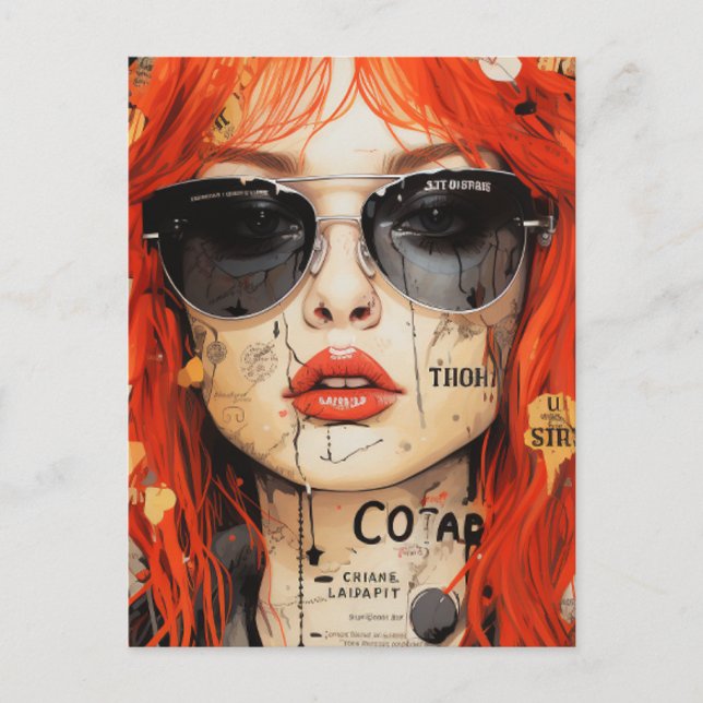 Rote Haare Frau Collage Postkarte (Vorderseite)