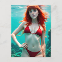 Rote Haare Frau in einem Bikini Unterwasser Postka