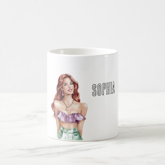 Rote Haare Frau Lila Oberteil Kaffeetasse (Mittel)