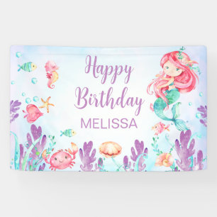 Rote Haare Meerjungfrau unter dem Meeresgrund Banner