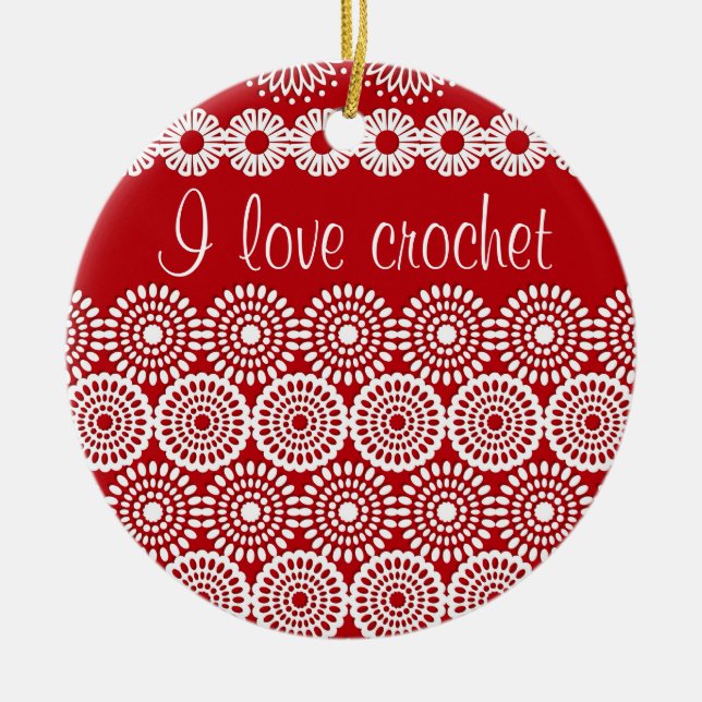 Rote Häkelspitze, gürtelige Vintage Blume Keramikornament (Vorne)