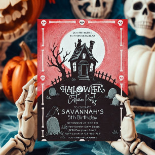 Rote Halloween-Spookhaus-Geburtstagsfeier Einladung