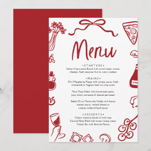 Rote Hand Drawn Italienische Pizza Pasta Wein Menükarte