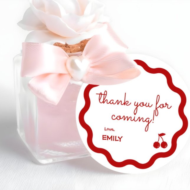 Rote Hand gezeichnete Kirsche auf dem höchsten Geb Geschenkanhänger (Hand drawn Cherry on Top Favor Tag, Cherry Party Favor Thank You Tag)