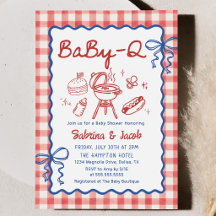 Rote handgezeichnete BaBy-Q-Baby-Party-Einladung