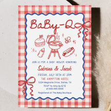 Rote handgezeichnete BaBy-Q-Baby-Party-Einladung