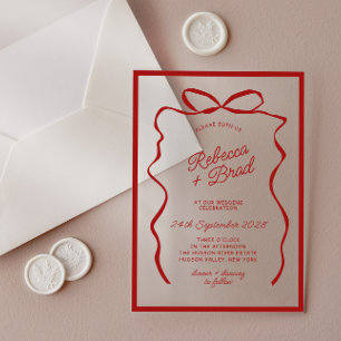 Rote handgezeichnete Bogenband-Skizze Hochzeit Acryleinladungen